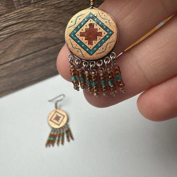 Native American Indigenous Style Dreamcatcher Dangle Drop Pierced Earrings - Picture 3 of 7